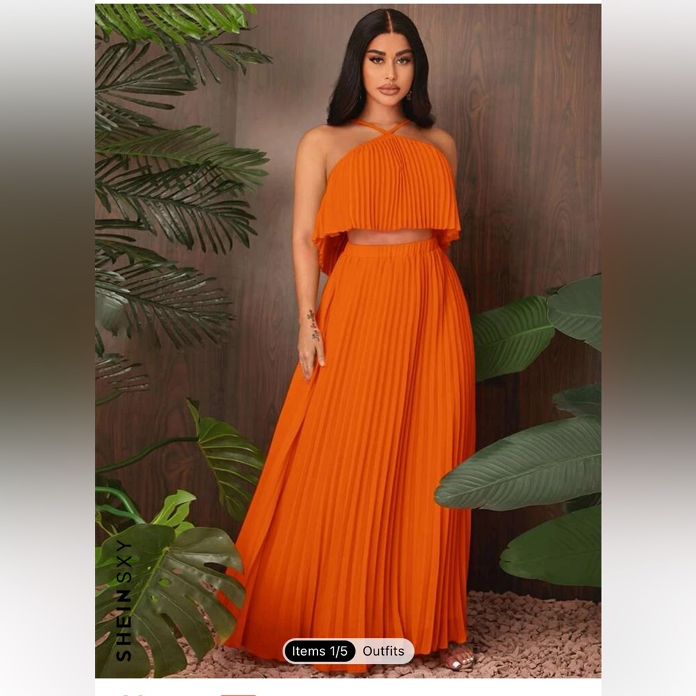 SHEIN SXY Pleated Chiffon Cami Top and Skirt Set